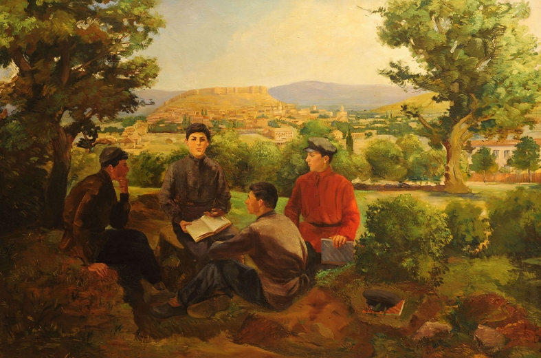J. Stalin with boys of his age. <b>Painter Grdzelishvili</b><br>