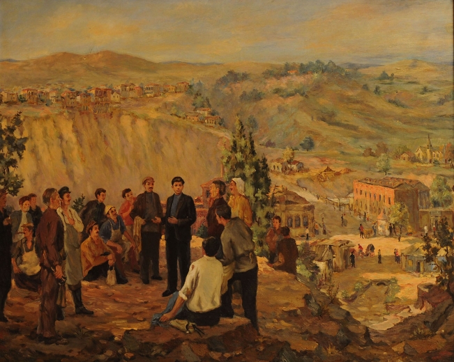 J.Stalin with workers of Adelhanov factory. October 1905. <b>Painter Datikashvili</b><br>